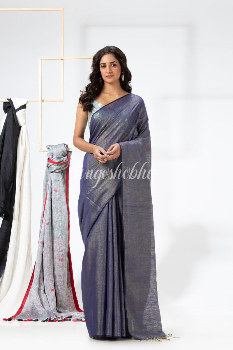 Cotton Silk Blue Handloom Tissue Saree