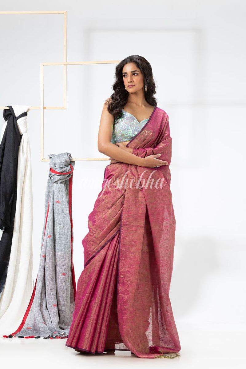 Cotton Silk Pink Handloom Tissue Saree