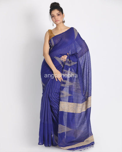 Dark Blue Handloom Cotton Blend Saree angoshobha