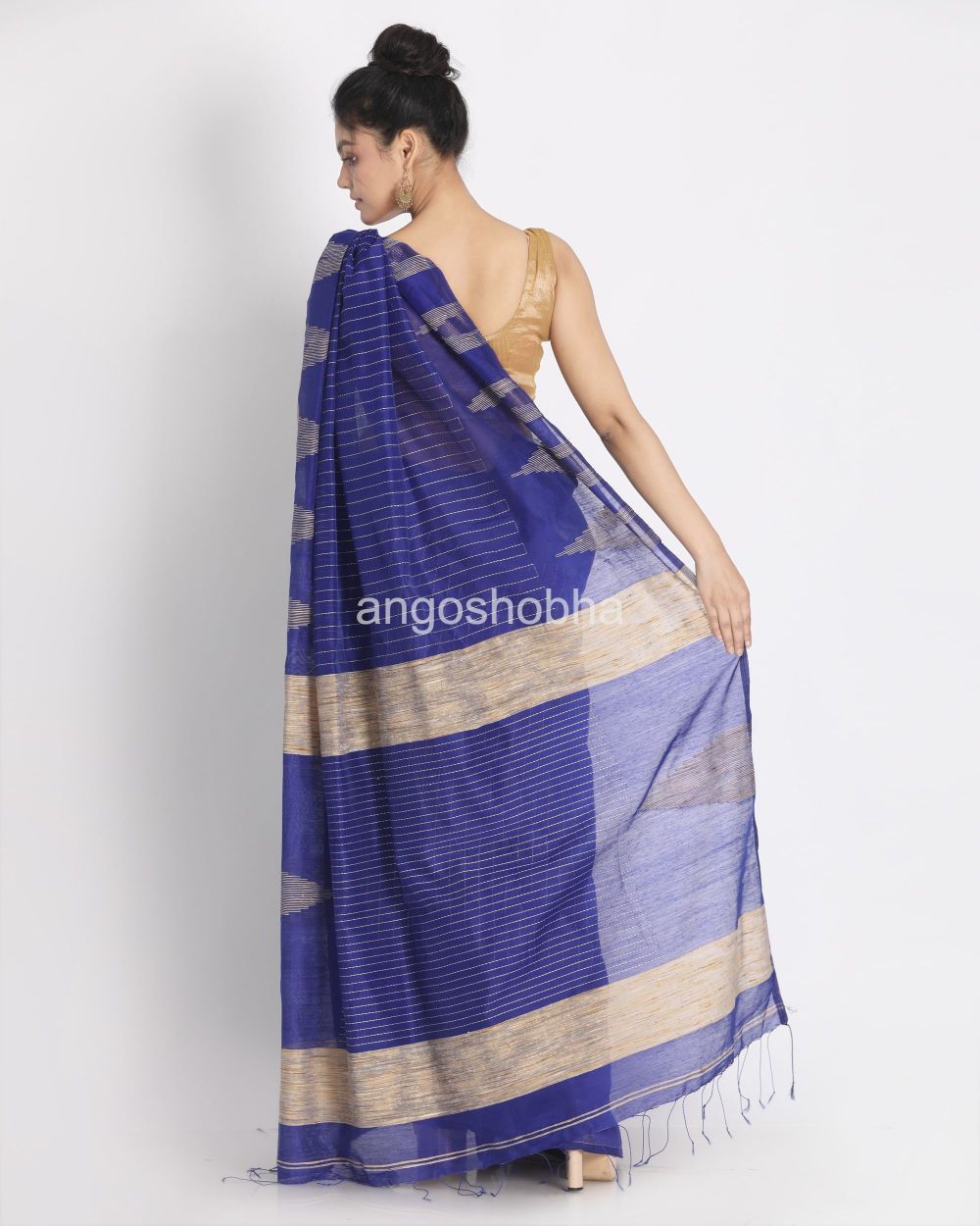 Dark Blue Handloom Cotton Blend Saree angoshobha