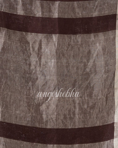 Dark Brown Handloom Linen Saree angoshobha