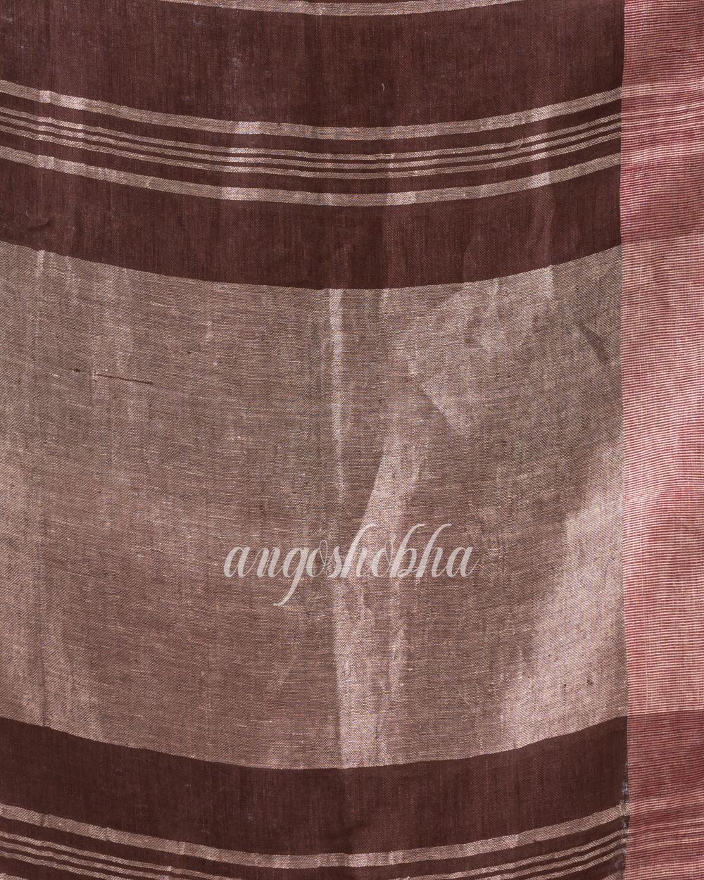 Dark Brown Handloom Linen Saree angoshobha