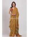 Dark Brown Handwoven Linen Saree