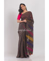 Dark Brown Handwoven Linen Saree