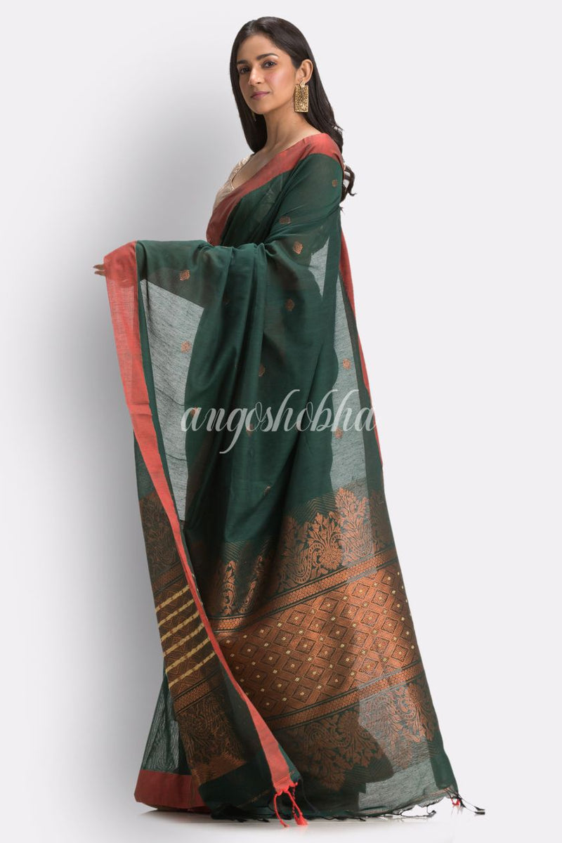 Dark Green Handloom Cotton Saree