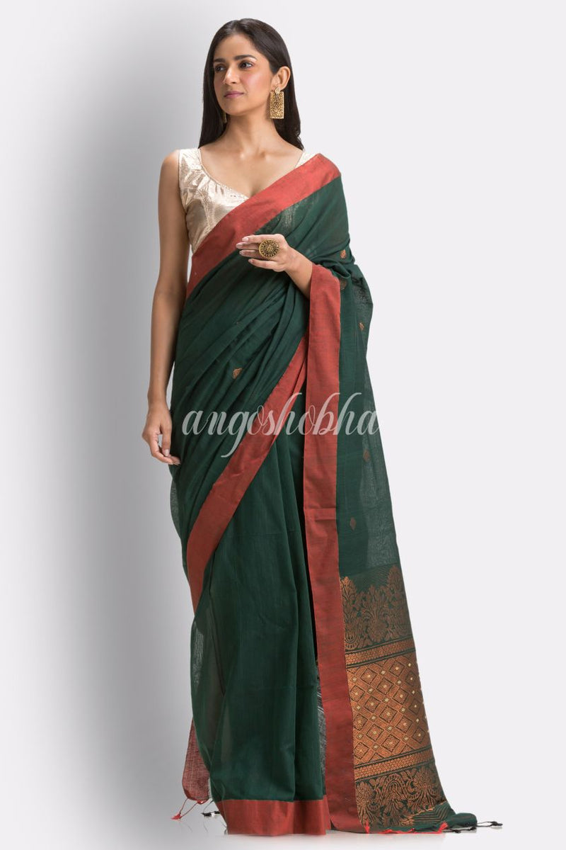Dark Green Handloom Cotton Saree