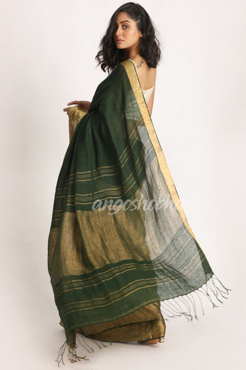 Dark GreenTraditional Handloom Linen Saree