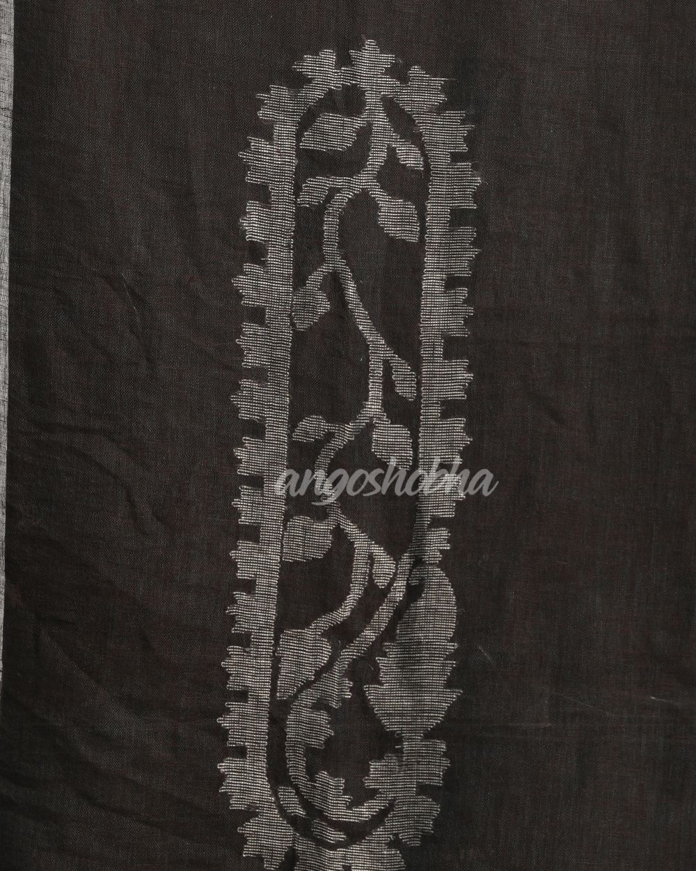 Dark Grey Brown Traditional Handloom Linen Jamdani Saree angoshobha