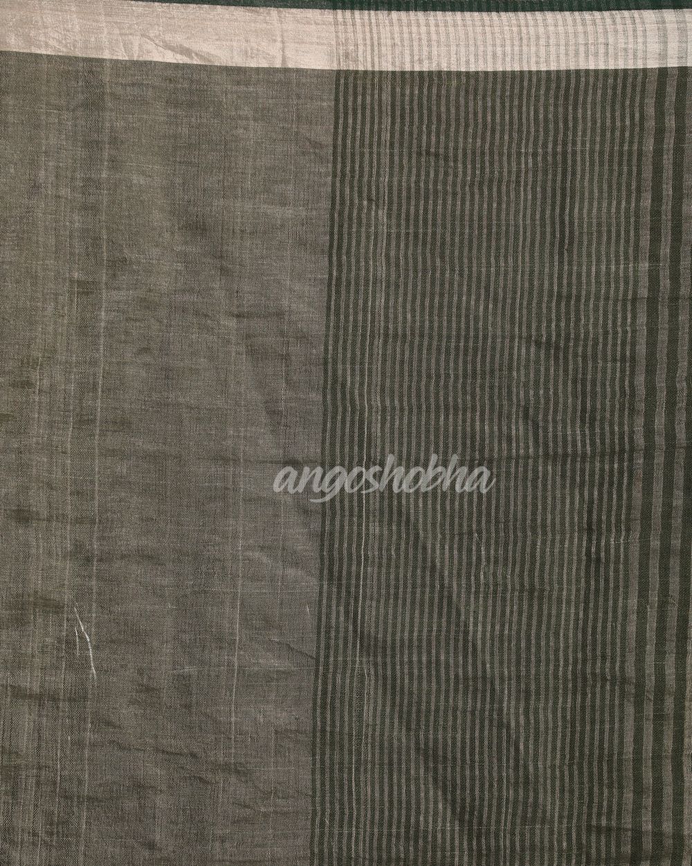 Dark Moss Green Traditional Check Linen Handloom Saree angoshobha