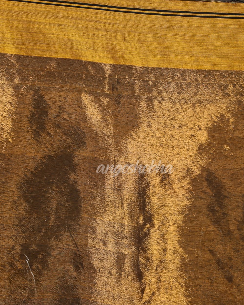 Dark Yellow Cotton Blend Handloom Jamdani Saree angoshobha