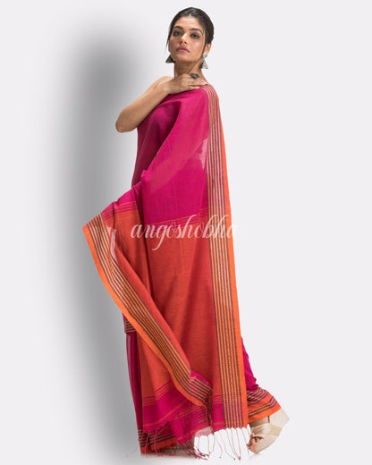 Dark pink Handloom Cotton saree angoshobha