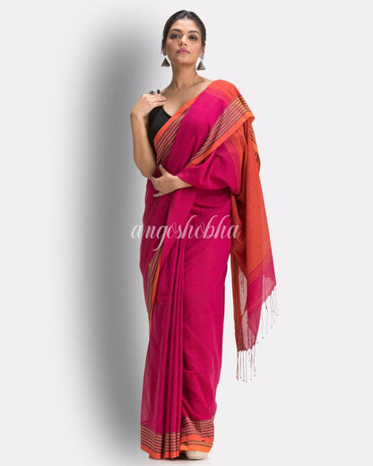 Dark pink Handloom Cotton saree angoshobha