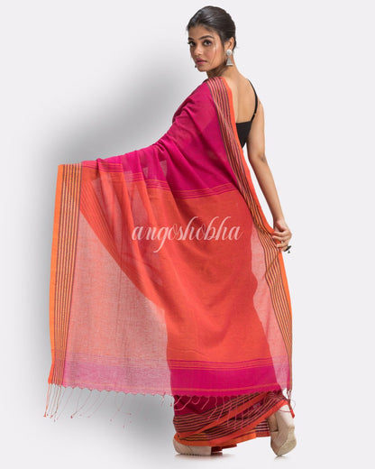 Dark pink Handloom Cotton saree angoshobha