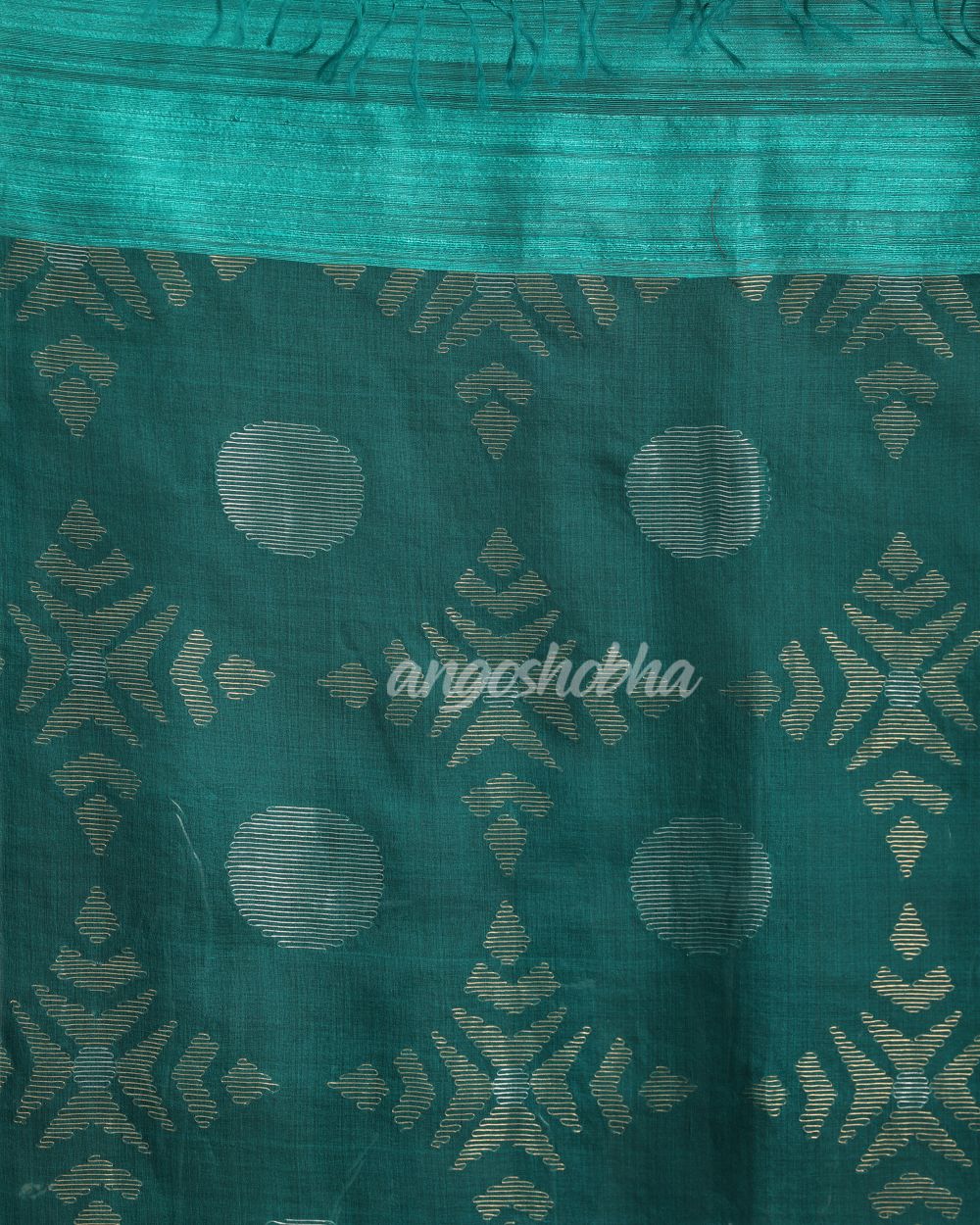 Deep Cyan Matka Silk Handloom Traditional Jamdani Saree angoshobha