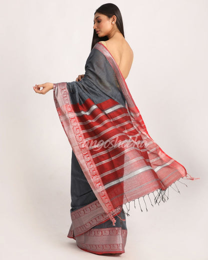 Deep Grey Handloom Cotton Tangail Saree angoshobha