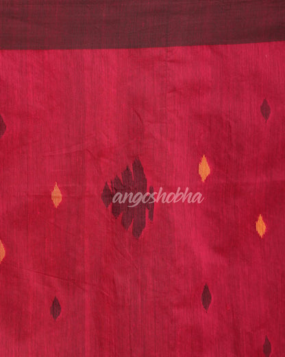 Deep Pink Cotton Blend Handloom Tie Dye Jamdani Saree angoshobha