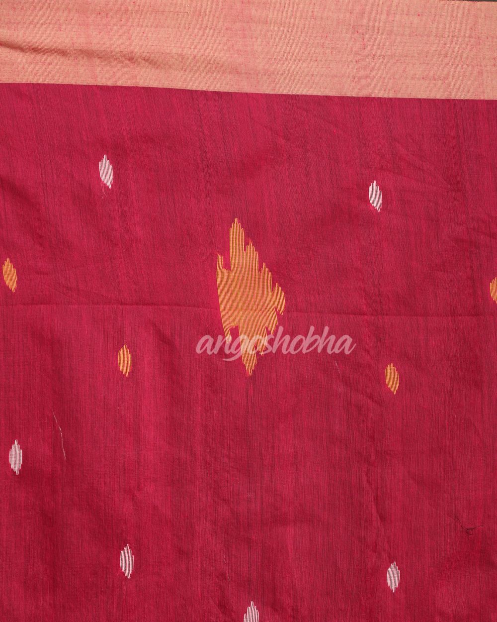 Deep Pink Mellon Yellow cotton Blend Handloom Tie Dye Jamdani Saree angoshobha