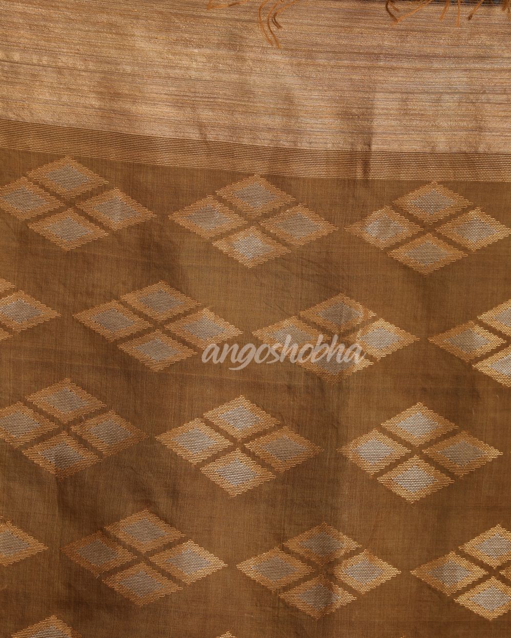Deep Tan Matka Silk Handloom Traditional Jamdani Saree angoshobha