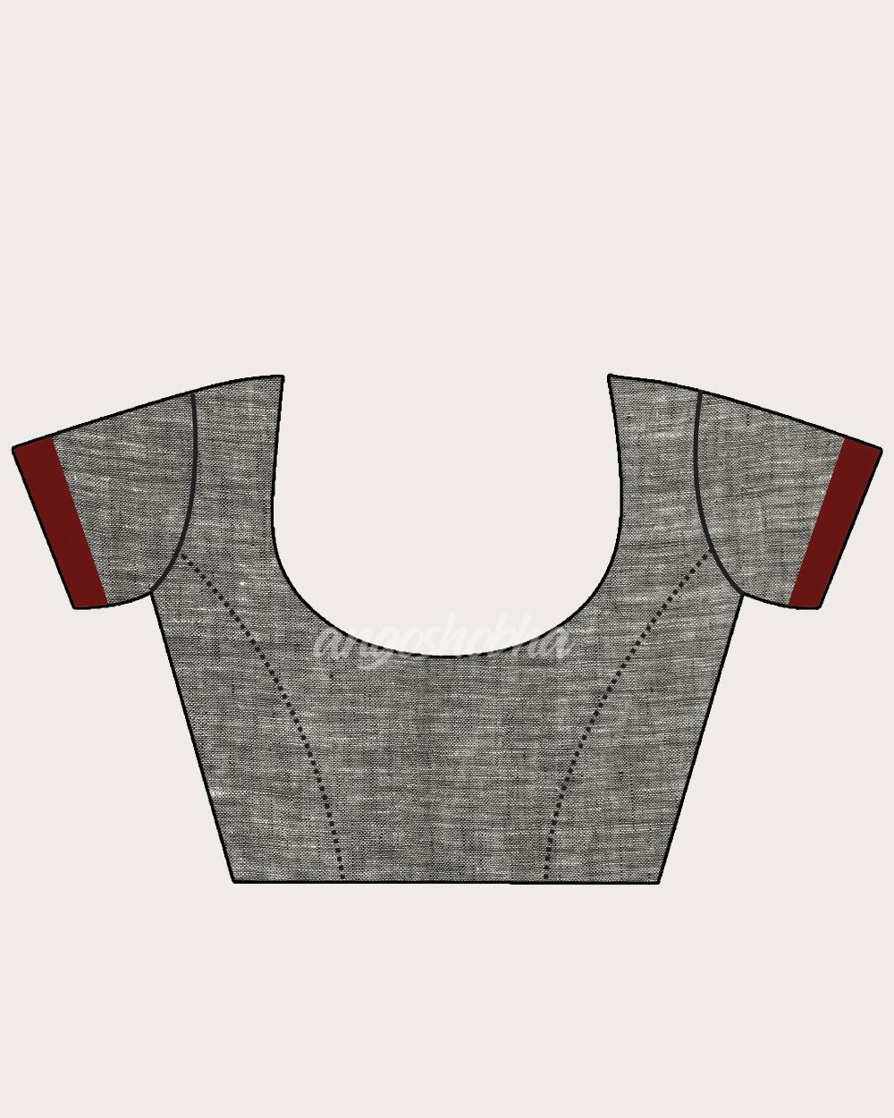Design Zari Border Grey Handloom Traditional Linen Saree angoshobha
