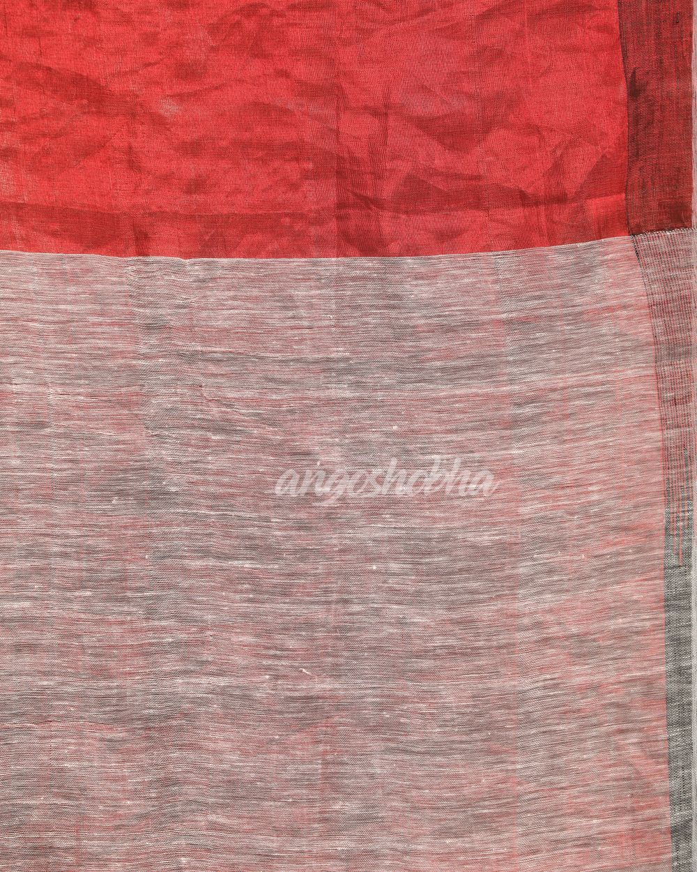 Design Zari Border Grey Handloom Traditional Linen Saree angoshobha