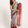 Design Zari Border Grey Handloom Traditional Linen Saree angoshobha