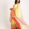Design Zari Border Lemon Handloom Traditional Linen Saree angoshobha