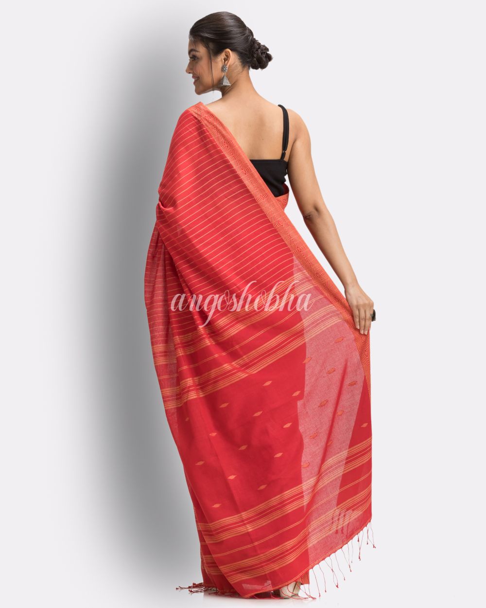 Fire Red Handloom Traditional Cotton Tangail Saree angoshobha