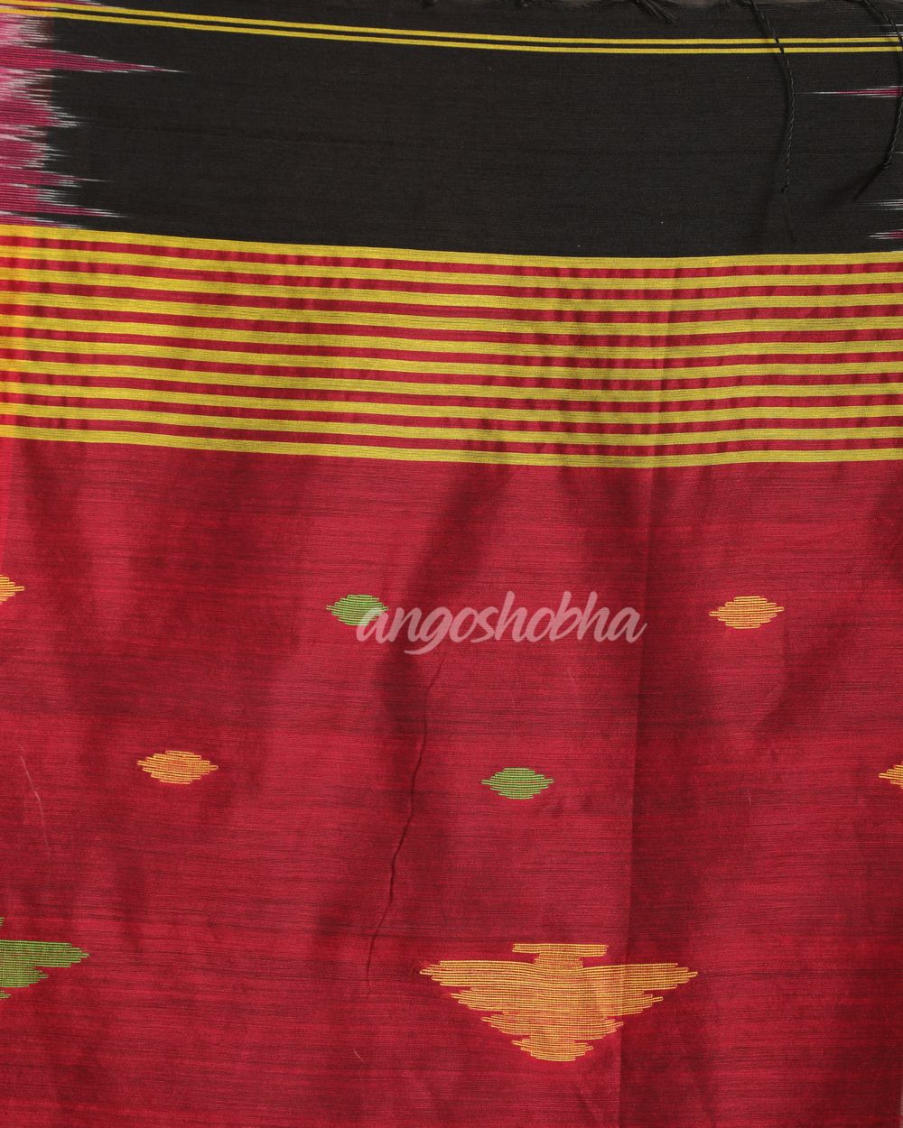 Fuchsia Black Cotton Blend Handloom Tie Dye Jamdani Saree angoshobha