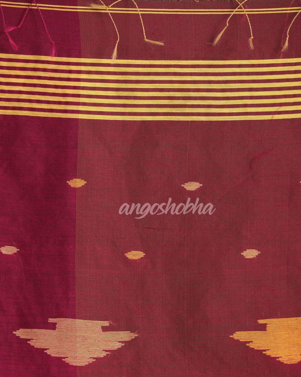 Fuchsia Light Mustard Cotton Blend Handloom Tie Dye Jamdani Saree angoshobha