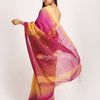 Fuchsia Light Mustard Cotton Blend Handloom Tie Dye Jamdani Saree angoshobha