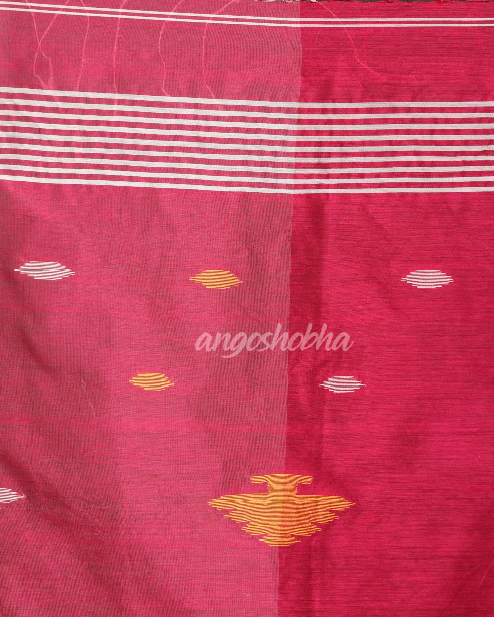 Fuchsia White Cotton Blend Handloom Tie Dye Jamdani Saree angoshobha