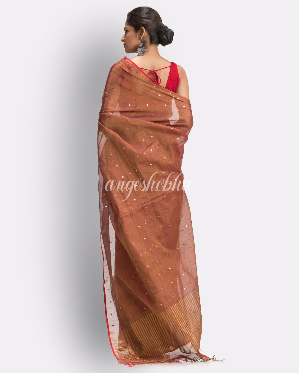 Golden Maroon Art Silk Muslin Handloom Sequin Saree angoshobha