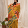 Golden Yellow Cotton Blend Temple Border Jamdani Saree angoshobha