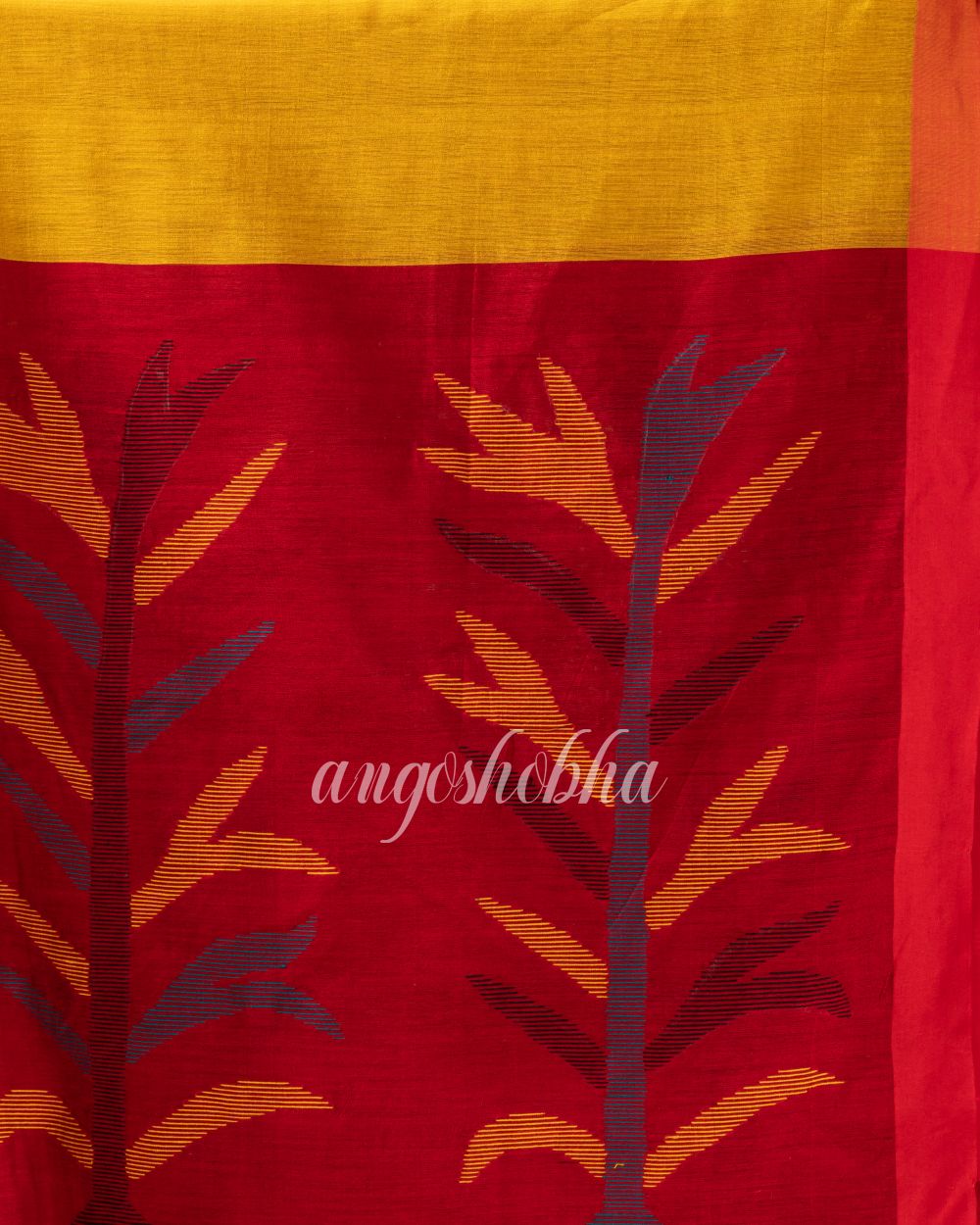 Golden Yellow Cotton Blend Traditional Jamdani Saree angoshobha