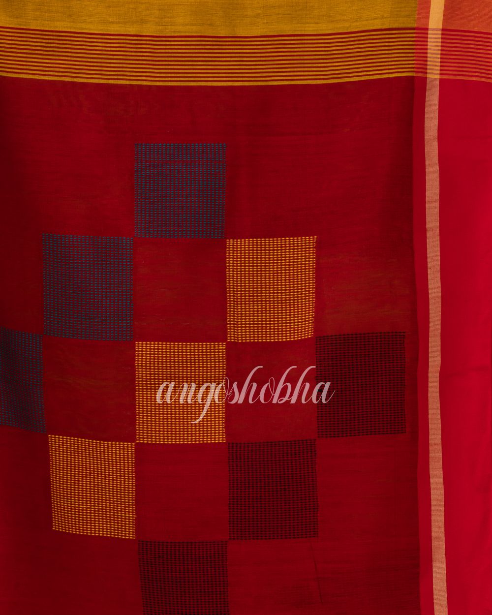 Golden Yellow Cotton Blend Traditional Jamdani Saree angoshobha