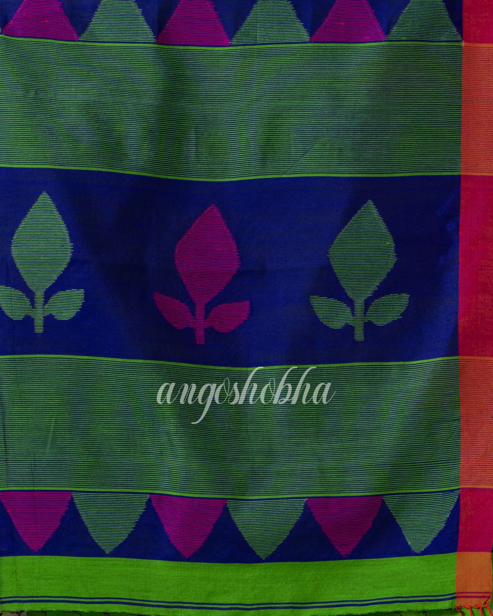 Green Cotton Blend Traditional Jamdani Saree angoshobha