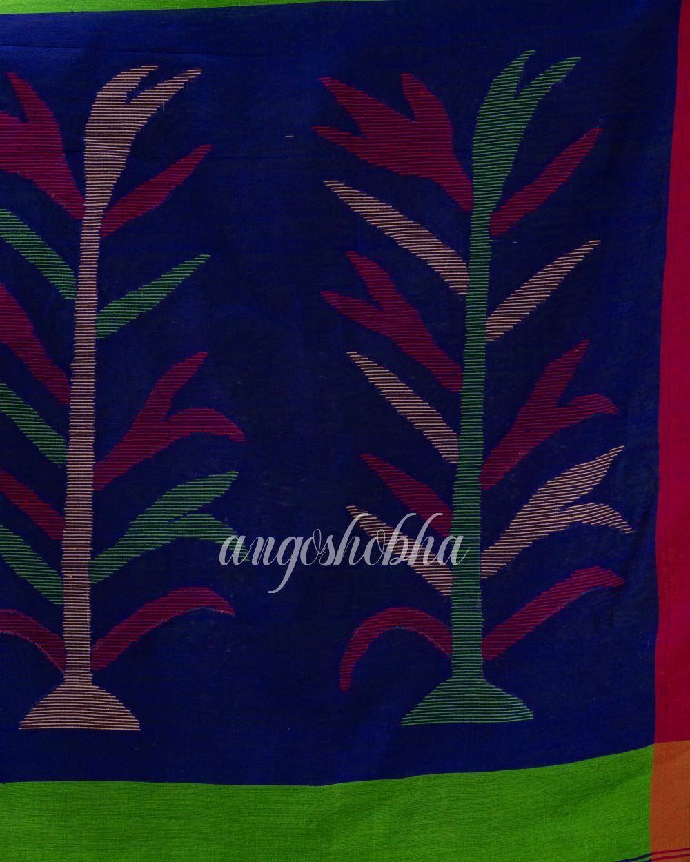 Green Cotton Blend Traditional Jamdani Saree angoshobha