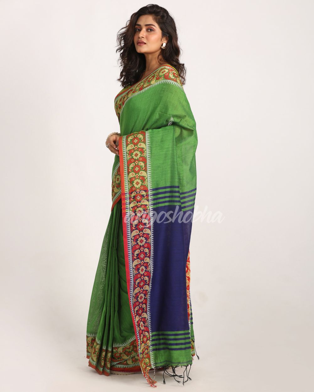 Green Handloom Cotton Tangail Saree angoshobha