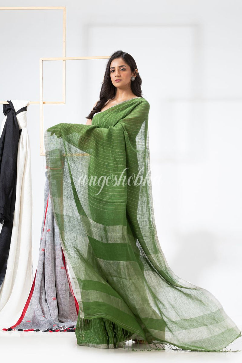Green Handloom Linen Saree