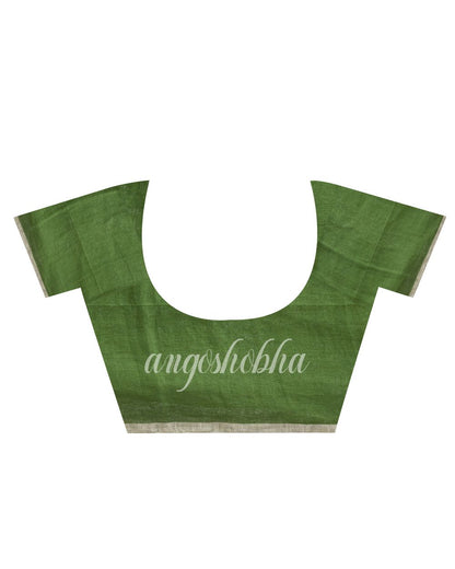 Green Handloom Linen Saree angoshobha