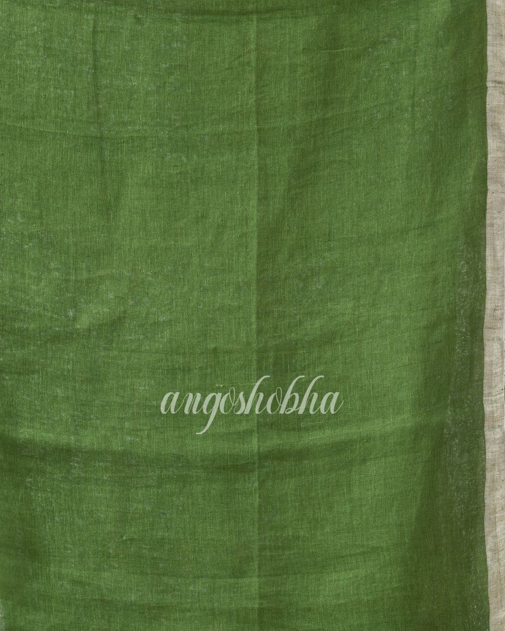 Green Handloom Linen Saree angoshobha