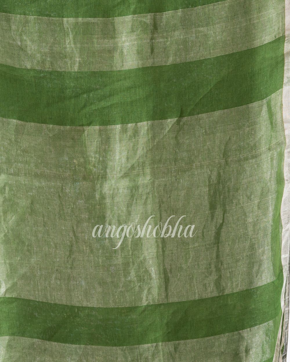 Green Handloom Linen Saree angoshobha