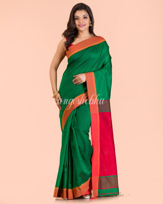 Green Handwoven Blended Cotton Saree angoshobha