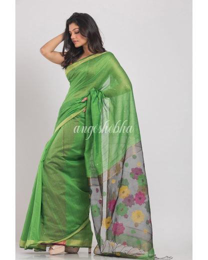 Green Handwoven Cotton Silk Saree angoshobha