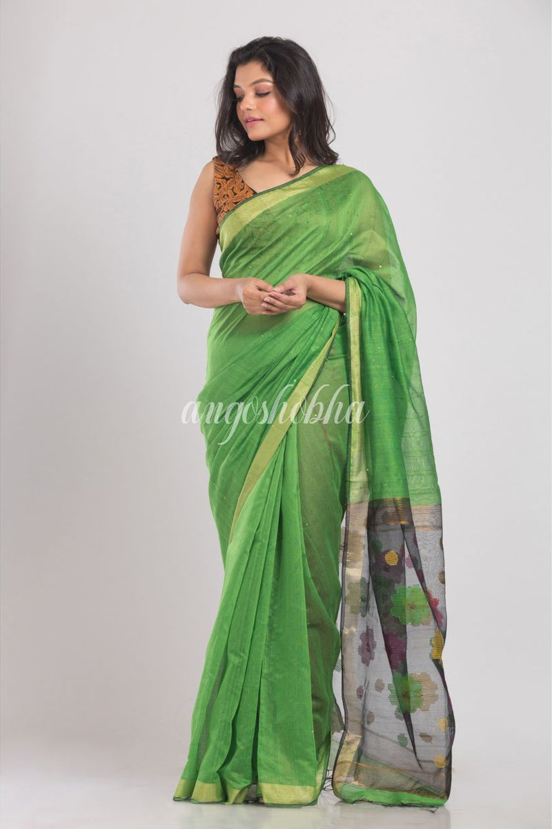 Green Handwoven Cotton Silk Saree