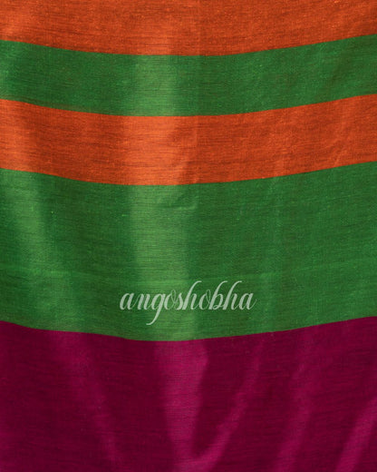 Green Orange Handloom Bengal Cotton Saree angoshobha