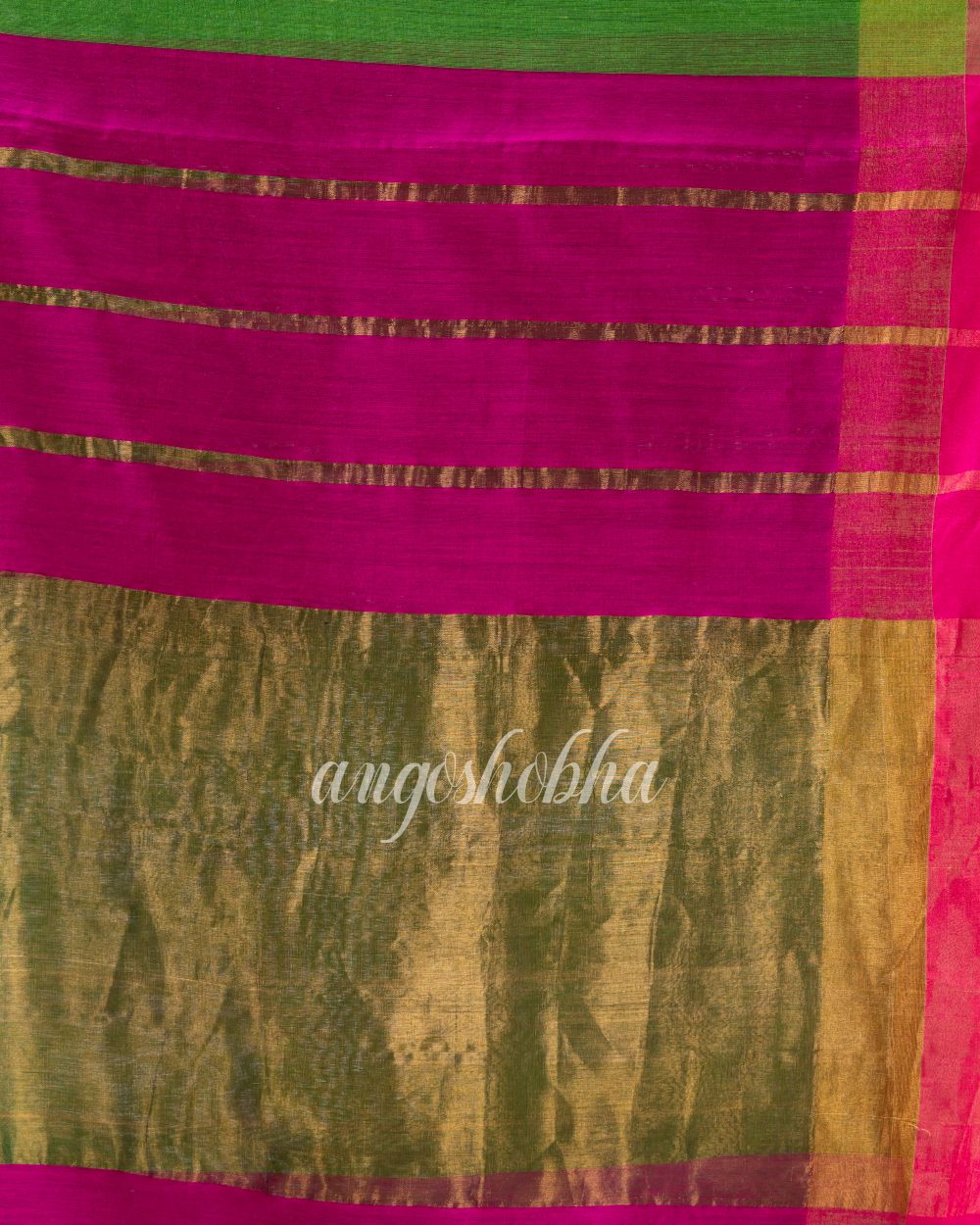 Green Pink Cotton Blend Handloom Festive Saree angoshobha
