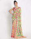 Green Yellow Cotton Silk Jamdani Saree