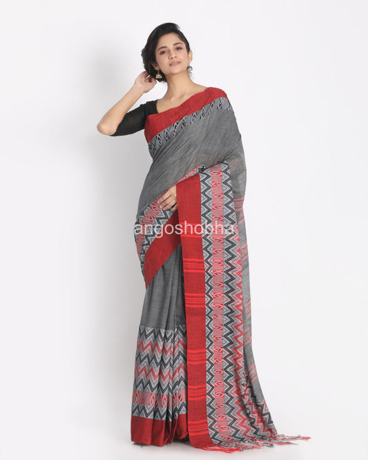 Grey Begampuri Organic Handspan Cotton Saree angoshobha