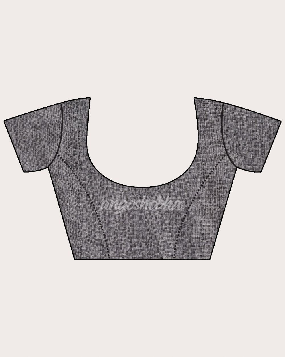 Grey Blue Check Traditional Handloom Linen Saree angoshobha